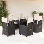vidaXL 7-delige Tuinset met kussens poly rattan zwart, Verzenden, Nieuw, Tuinset
