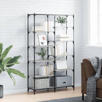 vidaXL Boekenrek 100x32x170 cm bewerkt hout en ijzer grijs, Verzenden, Nieuw