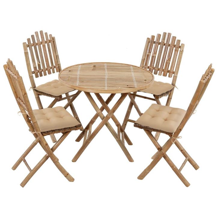 vidaXL 5-delige Tuinset inklapbaar met kussens bamboe, Jardin & Terrasse, Ensembles de jardin, Envoi