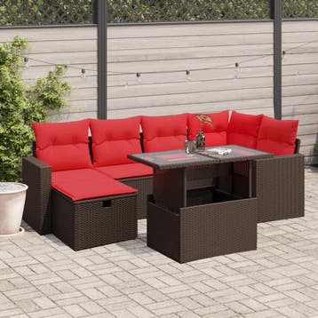 vidaXL 7-delige tuinbankset met kussens, bruin polyrotan, Verzenden