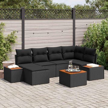 vidaXL Tuinbank Set 7 st 6-Aantal zitplaatsen Zwart, Verzenden, Nieuw