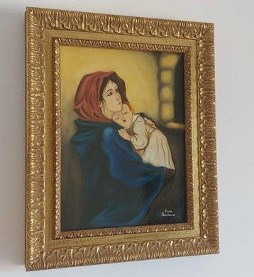 Cadre - Bois, Cadre Baroque en Bois Doré avec Peinture à