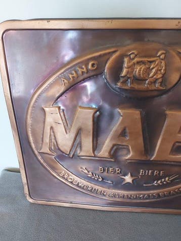 Maes bier koperen plaat - Reclamebord - Koper