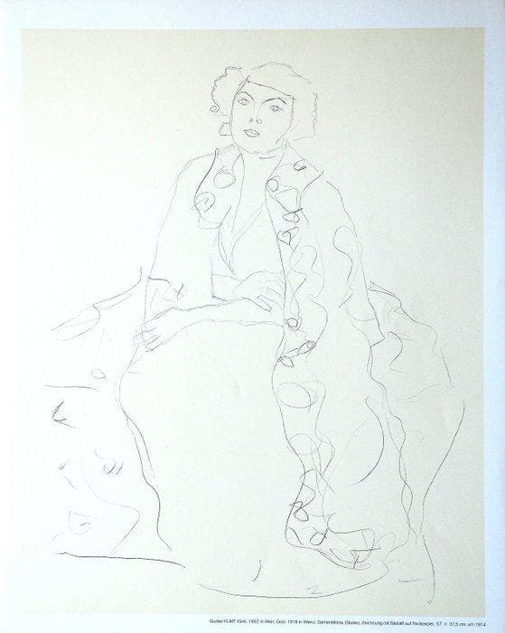 Gustav Klimt (1862-1918) - Damenbildnis Studie, Antiek en Kunst, Kunst | Tekeningen en Fotografie