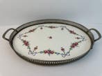 Antique Oval Tray with a Ceramic Inlay in the Rococo -