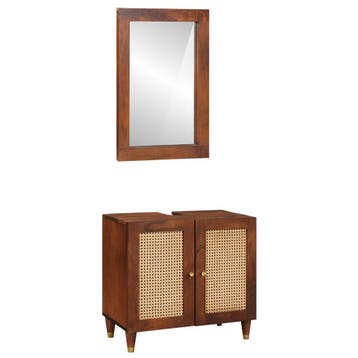 vidaXL Badkamerkast 2 st Zwart en Goud Massief Mango Hout, Huis en Inrichting, Verzenden, Nieuw