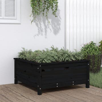 vidaXL Plantenbak 82,5x82,5x39 cm massief grenenhout zwart, Tuin en Terras, Verzenden, Nieuw