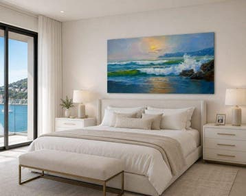 Roy Vidal 50 x 100 cm - Gaviotas en el mar dorado