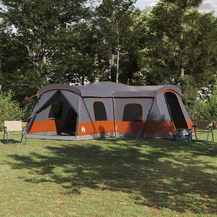 vidaXL Tent voor 16 personen Grijs en Oranje 680 x 510 x 210, Caravans en Kamperen, Tenten, Nieuw, Verzenden