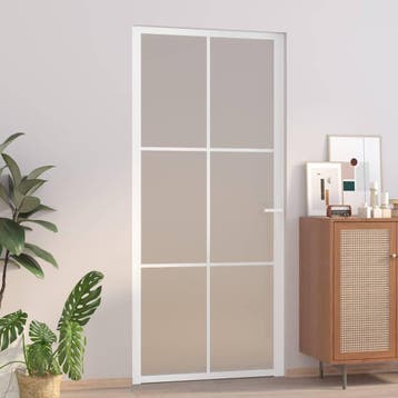 vidaXL Binnendeur 93x201,5 cm matglas en aluminium wit, Doe-het-zelf en Bouw, Deuren en Vliegenramen, Verzenden, Nieuw
