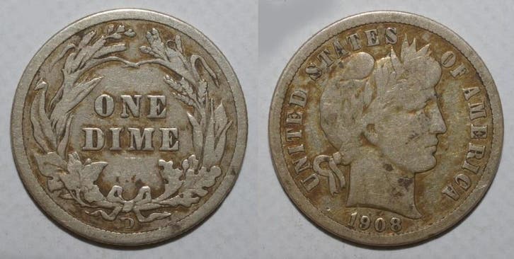 Etats-unis Vereinigte Staaten Km 113 1 Dime 1908 D Denver..., Postzegels en Munten, Munten | Amerika, Verzenden