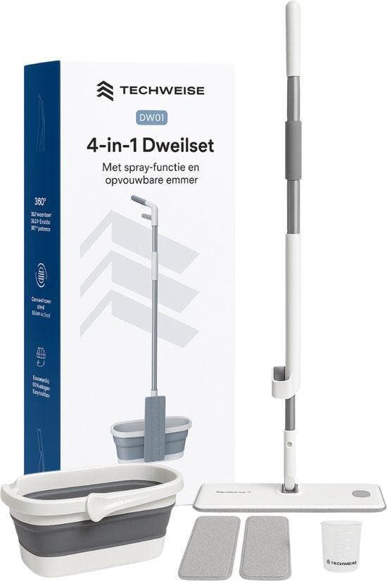 2dekans | Techweise 4-in-1 Dweilsysteem - met Spray -, Huis en Inrichting, Stoffering | Vloerbedekking, Ophalen of Verzenden