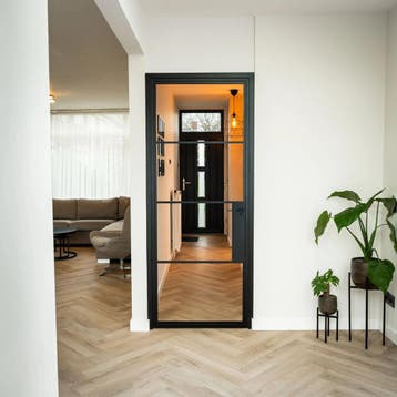 Stalen Binnendeur Zwart 4 Vlaks Moderne look Met slot, Minder dan 80 cm, Binnendeur, Nieuw, Metaal