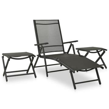 vidaXL 3-delige Loungeset textileen en aluminium zwart, Verzenden, Loungeset