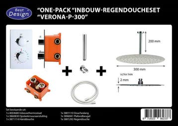 One-Pack inbouw-regendoucheset Plafonduitloop 300mm Rond, Ophalen of Verzenden
