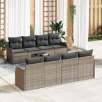 vidaXL Tuinbank Set met kussen 9 pcs Grijs Poly Riet en, Verzenden, Nieuw