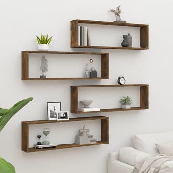 vidaXL Wandschappen kubus 4 st 100x15x30 cm bewerkt hout, Huis en Inrichting, Kasten | Wandmeubels, Verzenden, Nieuw