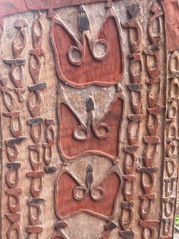 Oud Noordwest-Asmat schild, Jakapis-dorp - salawaku - Aat