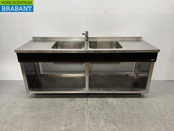RVS Spoeltafel dubbele spoelbak met kraan 200 x 70 x 88 cm, Ophalen of Verzenden, Nieuw in verpakking