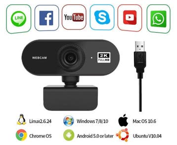 Webcam 2K laptop USB microfoon PC Quad HD autofocus *geen fu, Computers en Software, Pc speakers, Verzenden, Nieuw