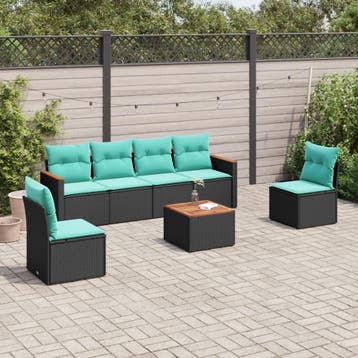 vidaXL 7-delige tuinbankset met kussens van zwart polyrotan, Verzenden