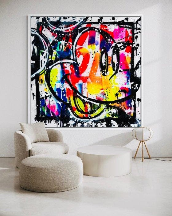 Mikko - Mickey Mouse Face On Frame - XXL (NO RESERVE!), Antiek en Kunst, Kunst | Schilderijen | Modern