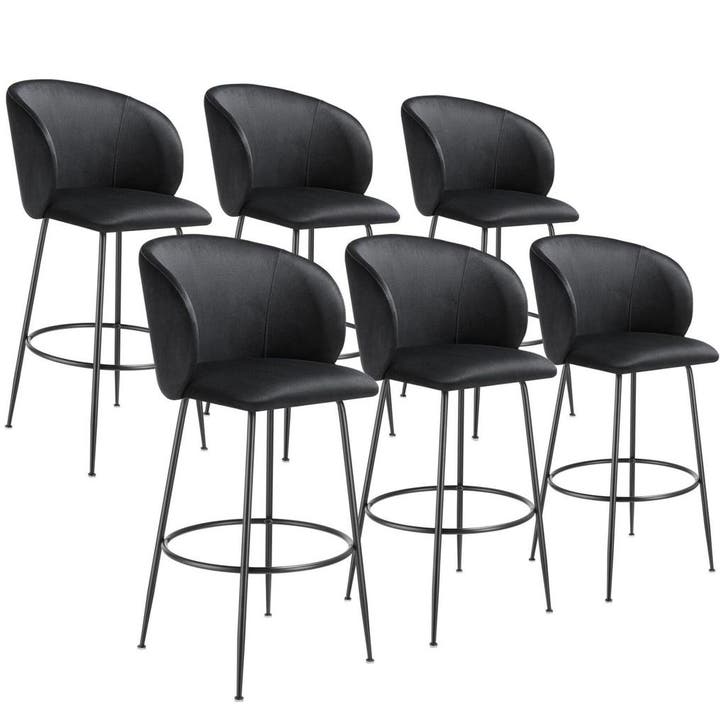 tectake Barkruk Luana, met rugleuning, fluweellook - zwart/z, Huis en Inrichting, Barkrukken, Verzenden