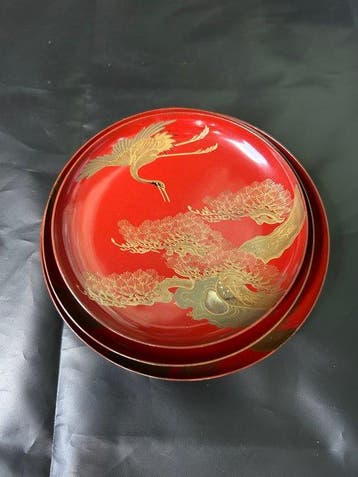 Kaga Maki-e - Beker - Hout, Urushi-lak, goud maki-e,