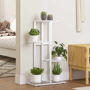 vidaXL Bloemenstandaard met 4 lagen 43x22x76 cm metaal wit, Tuin en Terras, Verzenden, Nieuw