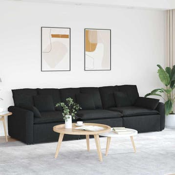 vidaXL Modulaire bank met kussens zwart, Maison & Meubles, Canapés | Repose-pieds & Poufs, Verzenden