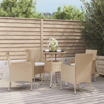 vidaXL 5-delige Bistroset met kussens poly rattan beige, Verzenden, Nieuw