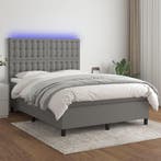 vidaXL Boxspring met matras en LED stof donkergrijs 140x200, Verzenden