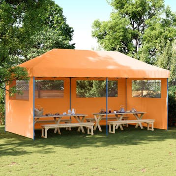 vidaXL Partytent inklapbaar pop-up met 3 zijwanden oranje, Verzenden