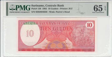 1982 Suriname 10 Gulden Pick 126 Pmg Gem Unc 65 Epq, Verzenden, België
