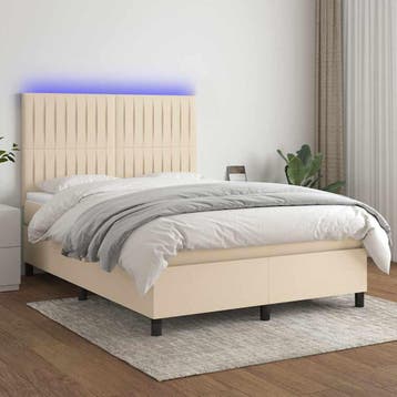 vidaXL Boxspring met matras en LED stof crèmekleurig 140x200, Huis en Inrichting, Verzenden, Nieuw