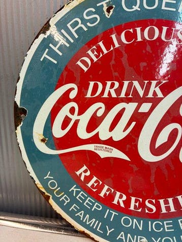 Coca-Cola Refreshing – Rond Emaille Reclamebord - Emaille