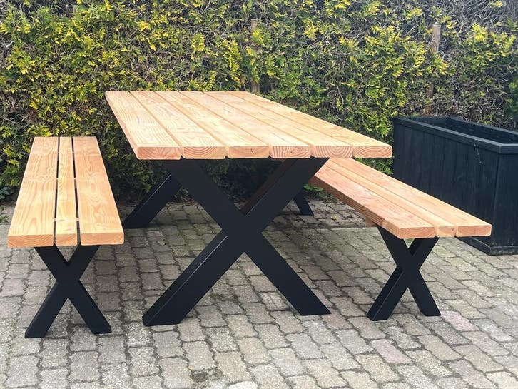 Luxe picknickset Douglas met X-poten – 20% korting!, Jardin & Terrasse, Tables de jardin