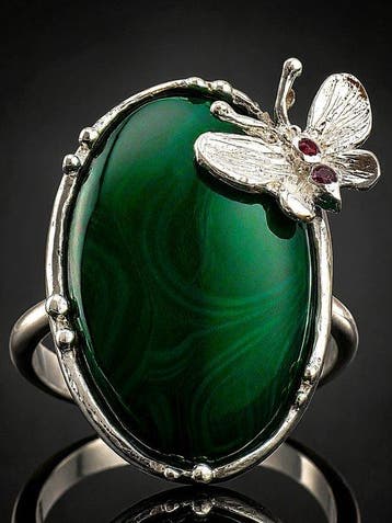 Bague en malachite naturelle - argent sterling 925 - Bijoux