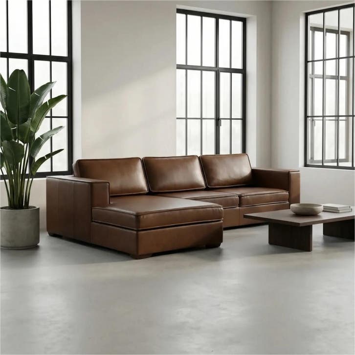 Leren hoekbank Fine - 2,5 zits arm rechts + longchair links, Huis en Inrichting, Zetels | Zetels, 250 tot 300 cm, 75 tot 100 cm