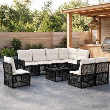 vidaXL Tuinbank Set 9 st Zwart en Crème Wit poly rattan, Verzenden, Nieuw