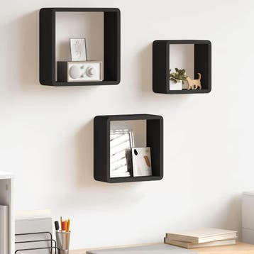 vidaXL Wandschappen kubus 3 st MDF zwart, Verzenden, Nieuw