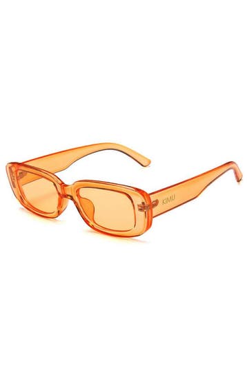 KIMU® Rechthoekige Zonnebril Y2K Kunststof Oranje Montuur Re, Ophalen of Verzenden, Nieuw, Oranje