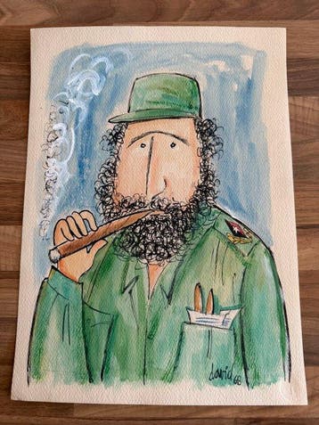 Juan David (1911-1981) - Comandante Fidel Castro mit Zigarre
