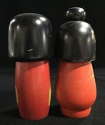 Set van 2 / Japanse vintage houten kokeshi-poppen (Hoogte: