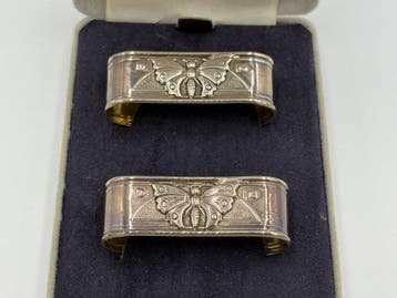 Doos (2) - .925 zilver - servetring-vlinders, Antiek en Kunst