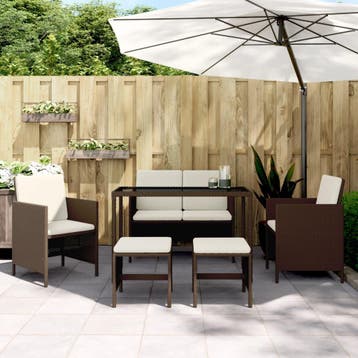 vidaXL 6-delige Tuinset met kussens poly rattan bruin, Verzenden, Nieuw