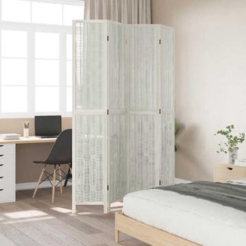 vidaXL Kamerscherm met 4 panelen massief paulowniahout wit, Verzenden, Nieuw