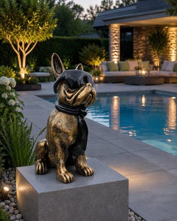 Statue, funny dog with sunglasses in gold bronze color - 60