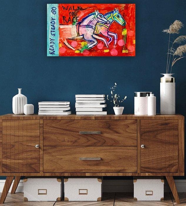 M. BURGAZ - Walk or race, Antiek en Kunst, Kunst | Schilderijen | Modern