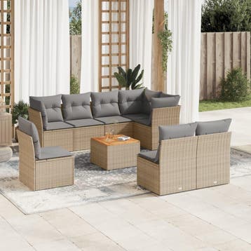 vidaXL 9-delige Loungeset met kussens poly rattan beige, Verzenden, Loungeset